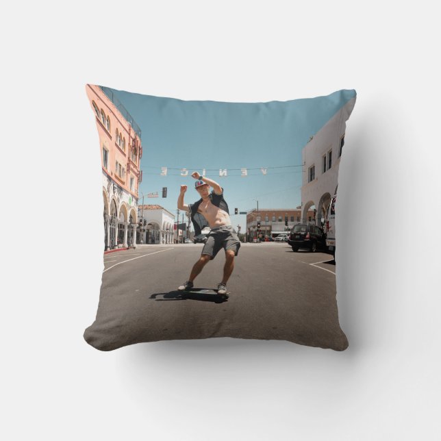 Man playing skateboard throw pillow (Front)