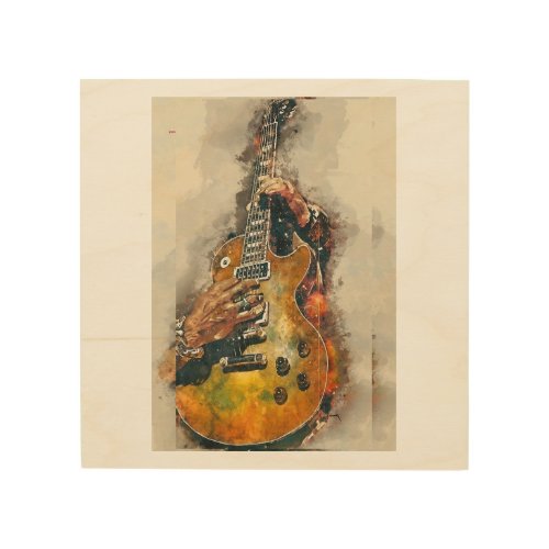 Man plays with his guitar portrait wood wall art