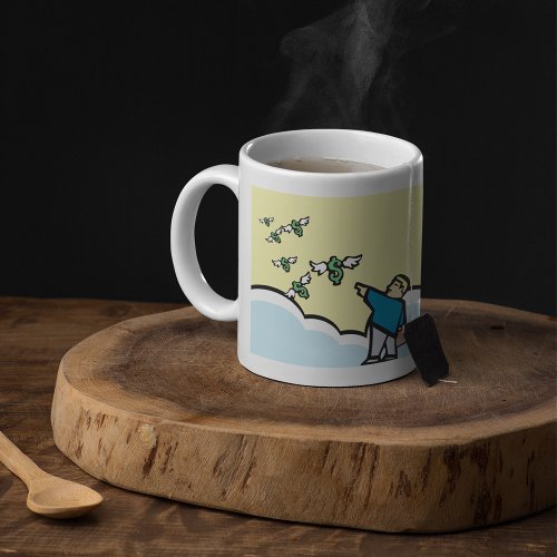 Man Pointing At Money With Wings Coffee Mug