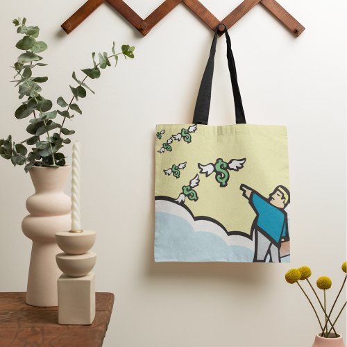 Man Pointing At Money With Wings Tote Bag