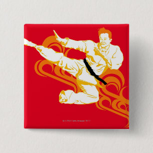 Man practicing martial arts, performing mid air button