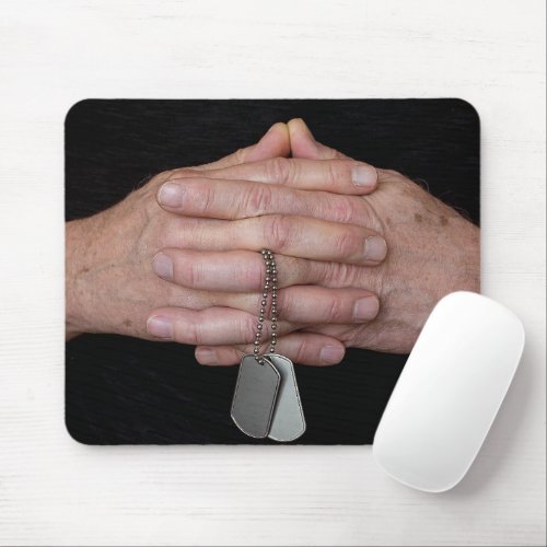 Man Praying With Dog Tags Mouse Pad