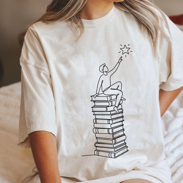 Man Reaching Star From Book Stack Line Art Tri-Blend Shirt (Creator Uploaded)