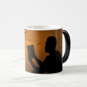 Man Reading Book Relax Alone Nature Sunset Color Morph Mug