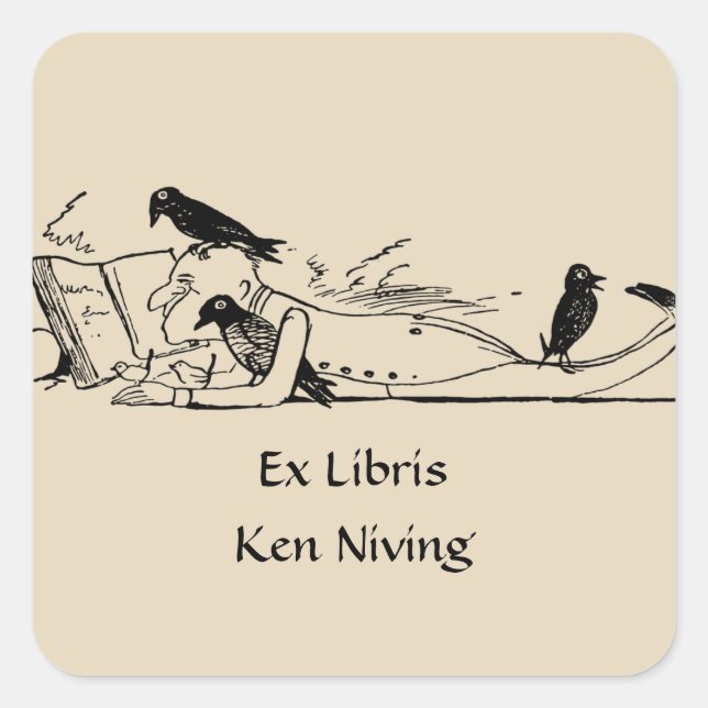 Man Reading With Crows Bookplate (Front)