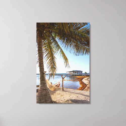 Man Relaxing In A Hammock Under Palm Tree Belize Canvas Print