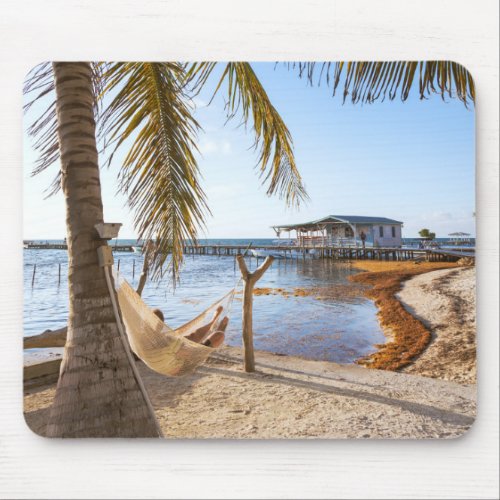 Man Relaxing In A Hammock Under Palm Tree Belize Mouse Pad