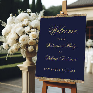 Man Retirement Party Welcome Navy Blue Gold Script Foam Board