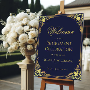 Man Retirement Welcome Navy Blue Faux Gold Elegant Foam Board