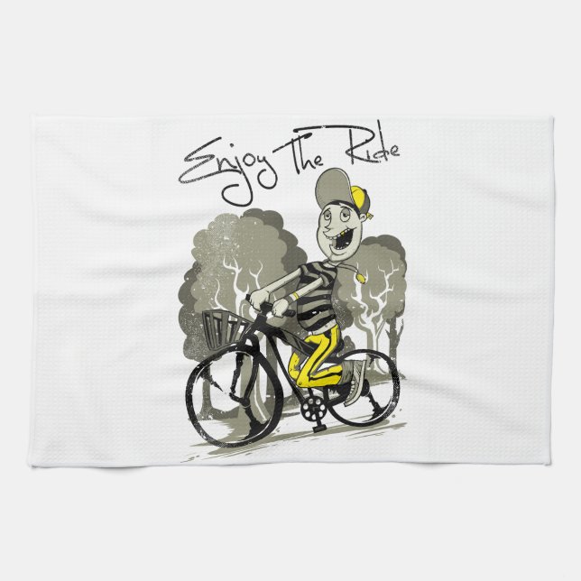 Man riding bike illustration kitchen towel (Horizontal)