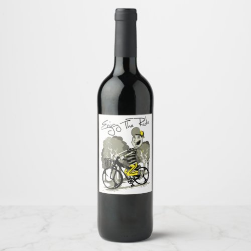 Man riding bike illustration wine label