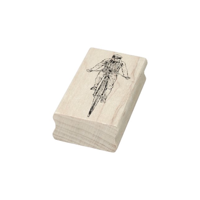 Man Riding Vintage Bicycle Rubber Art Stamp (Stamp)