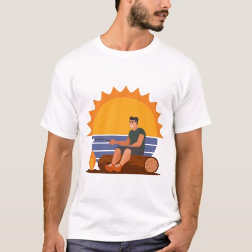 Man_Roasting_Marshmallow_Sunset_Water T_Shirt