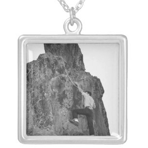 Man Rock Climbing Silver Plated Necklace