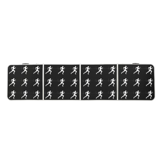 Man Runners Silhouette HeartBeat Line Black Beer Pong Table (Top)