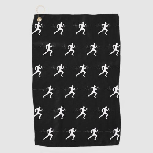Man Runners Silhouette HeartBeat Line Black Golf Towel