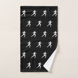 Man Runners Silhouette HeartBeat Line Black Hand Towel