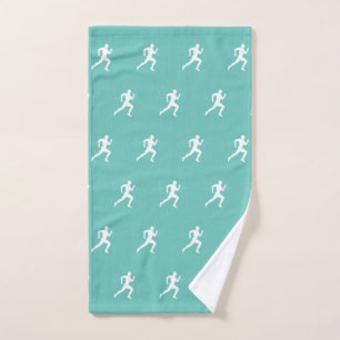Man Runners Silhouette HeartBeat Line Mint Green Hand Towel