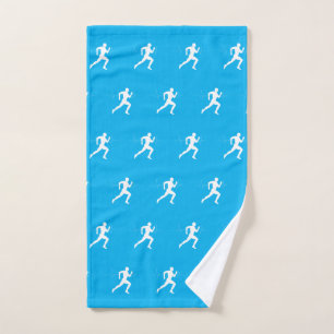 Man Runners Silhouette HeartBeat Sky Blue Hand Towel