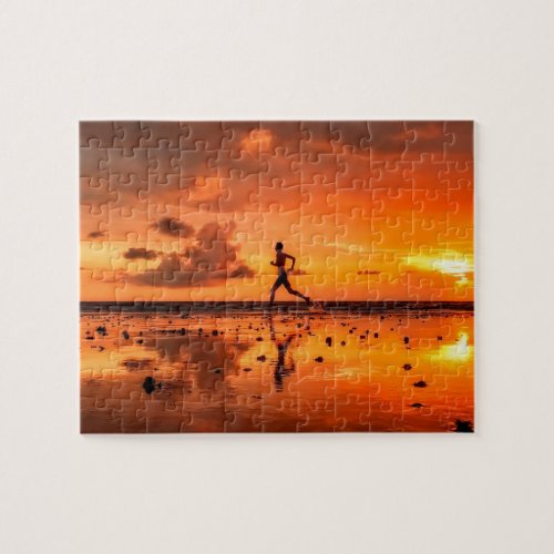 Man Running on Beach at Sunset Jigsaw Puzzle