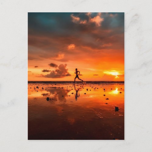 Man Running on Beach at Sunset Postcard