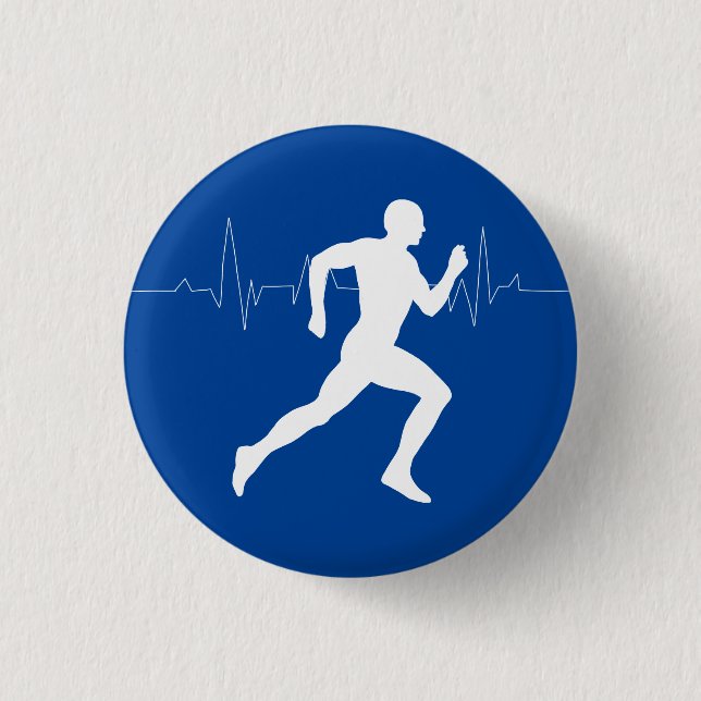 Man Running Runners Silhouette HeartBeat Line  Button (Front)