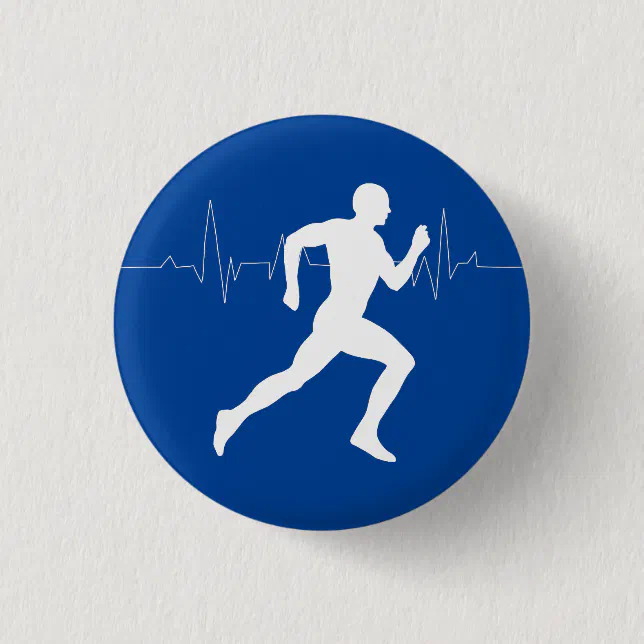 Running Man Button Man Running Runners Silhouette HeartBeat Line Button | Zazzle