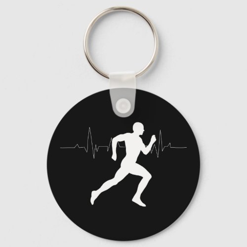 Man Running Runners Silhouette HeartBeat Line  Keychain