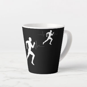 Man Running Runners Silhouette HeartBeat Line Latte Mug