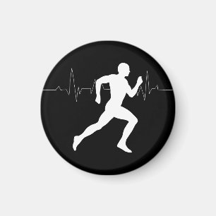 Man Running Runners Silhouette HeartBeat Line Magnet