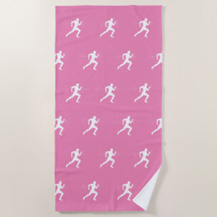 Man Running Runners Silhouette HeartBeat Line Pink Beach Towel
