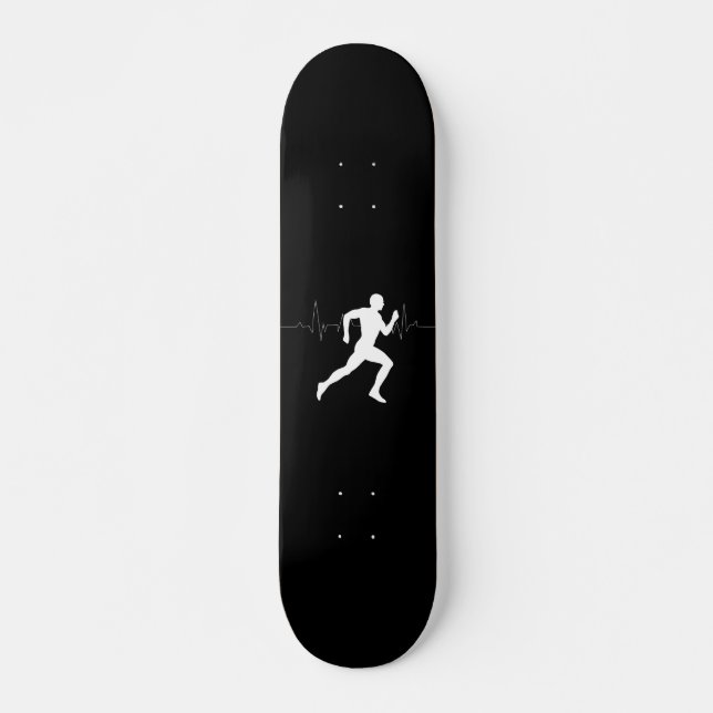 Man Running Runners Silhouette HeartBeat Line  Skateboard (Front)