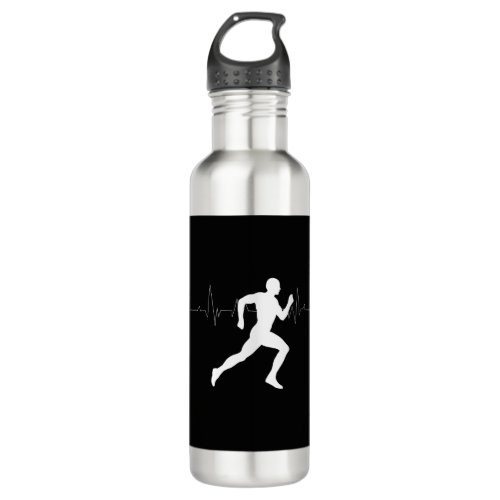 Man Running Runners Silhouette HeartBeat Line  Stainless Steel Water Bottle