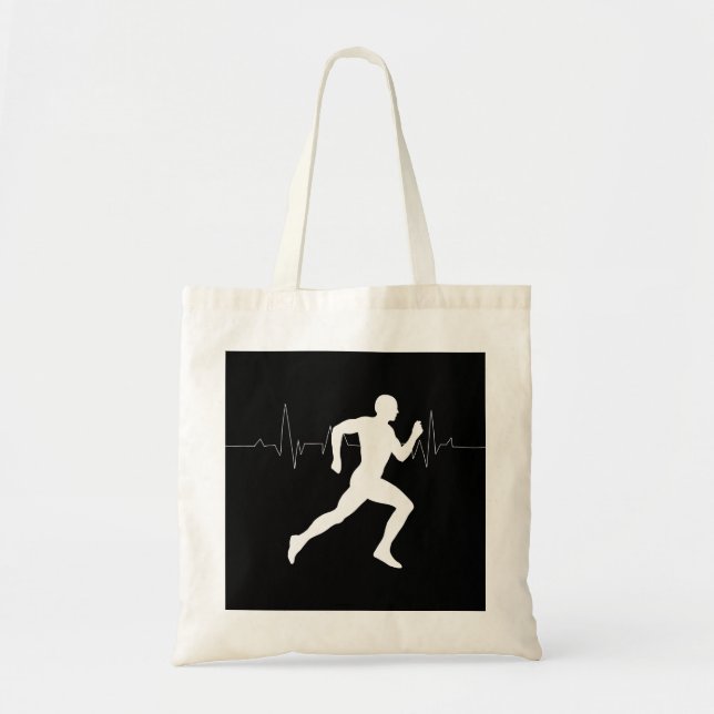 Man Running Runners Silhouette HeartBeat Line  Tote Bag (Front)