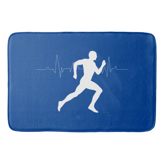 Man Running Runners Silhouette on Blue Background Bath Mat (Front)