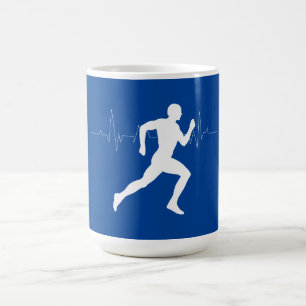 Man Running Runners Silhouette on Blue Background  Coffee Mug