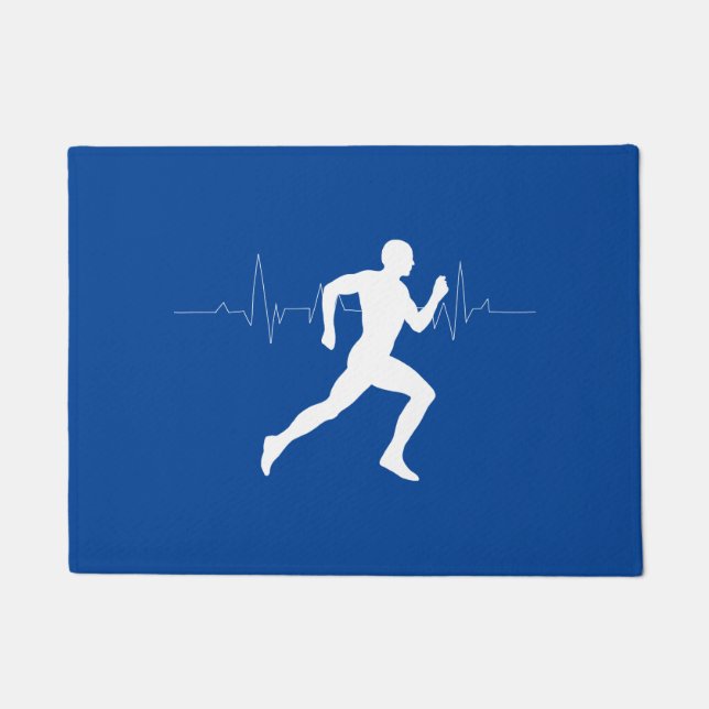 Man Running Runners Silhouette on Blue Background Doormat (Front)