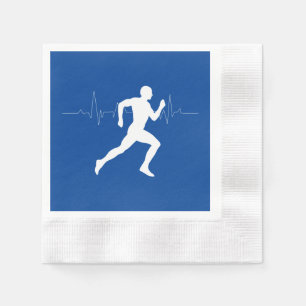 Man Running Runners Silhouette on Blue Background  Napkins