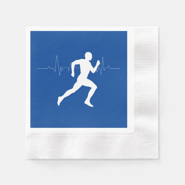 Man Running Runners Silhouette on Blue Background  Napkins (Front)