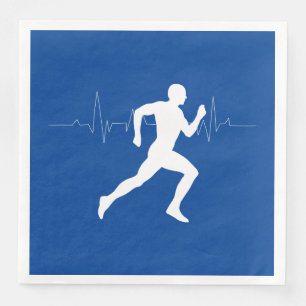 Man Running Runners Silhouette on Blue Background  Paper Dinner Napkins