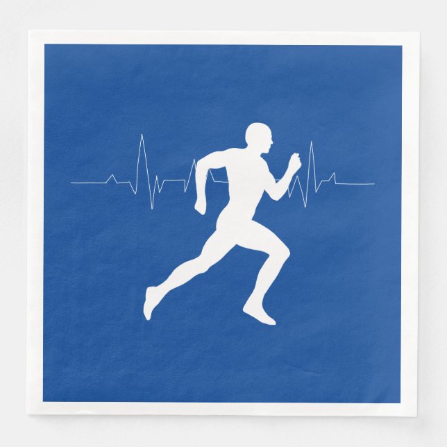 Man Running Runners Silhouette on Blue Background  Paper Dinner Napkins (Front)
