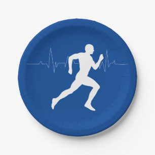 Man Running Runners Silhouette on Blue Background  Paper Plates