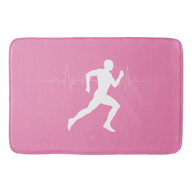 Man Running Runners Silhouette on Pink Background Bath Mat (Front)