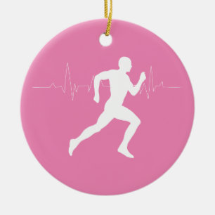 Man Running Runners Silhouette on Pink Background Ceramic Ornament
