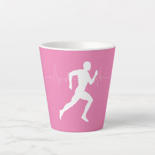 Man Running Runners Silhouette on Pink Background Latte Mug