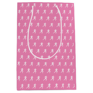 Man Running Runners Silhouette on Pink Background Medium Gift Bag