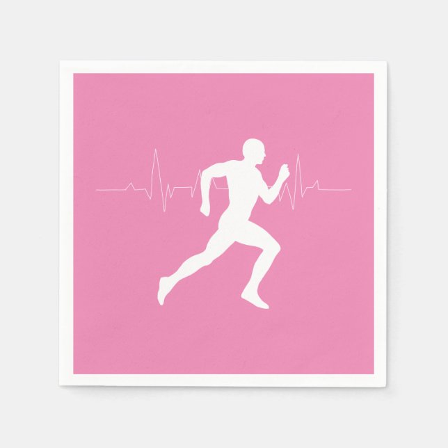 Man Running Runners Silhouette on Pink Background Napkins (Front)