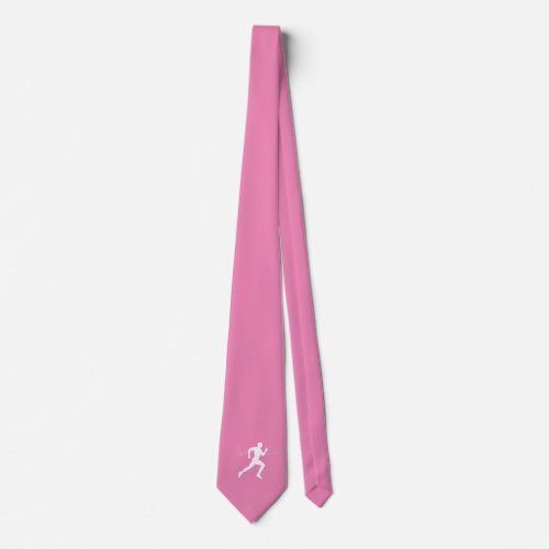 Man Running Runners Silhouette on Pink Background Neck Tie
