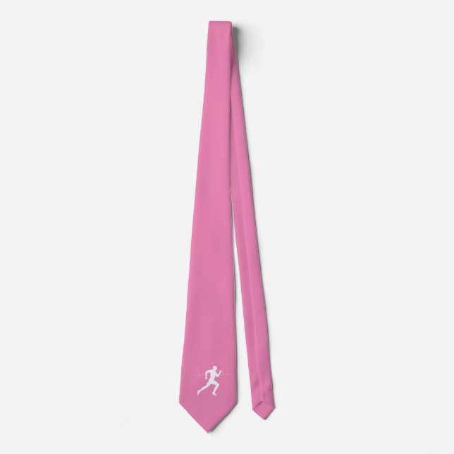 Man Running Runners Silhouette on Pink Background Neck Tie (Front)