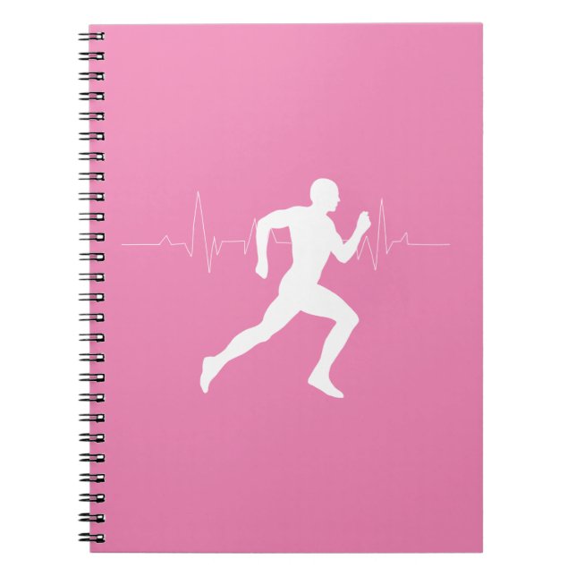 Man Running Runners Silhouette on Pink Background Notebook (Front)